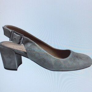 Gray Suede Slingback Block Heel
